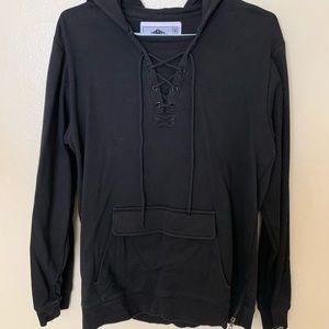 black lace up pocket front hoodie